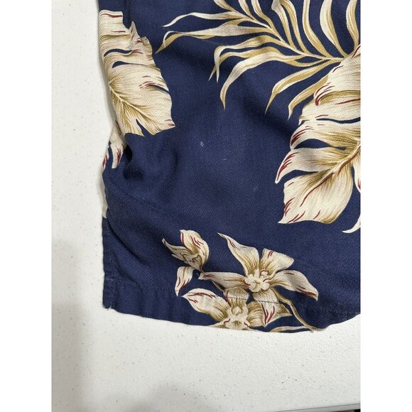 Vintage Luau Mens Hawaiian Shirt Dark Navy Blue Floral Size 2X Spun Rayon Poplin - Picture 6 of 7